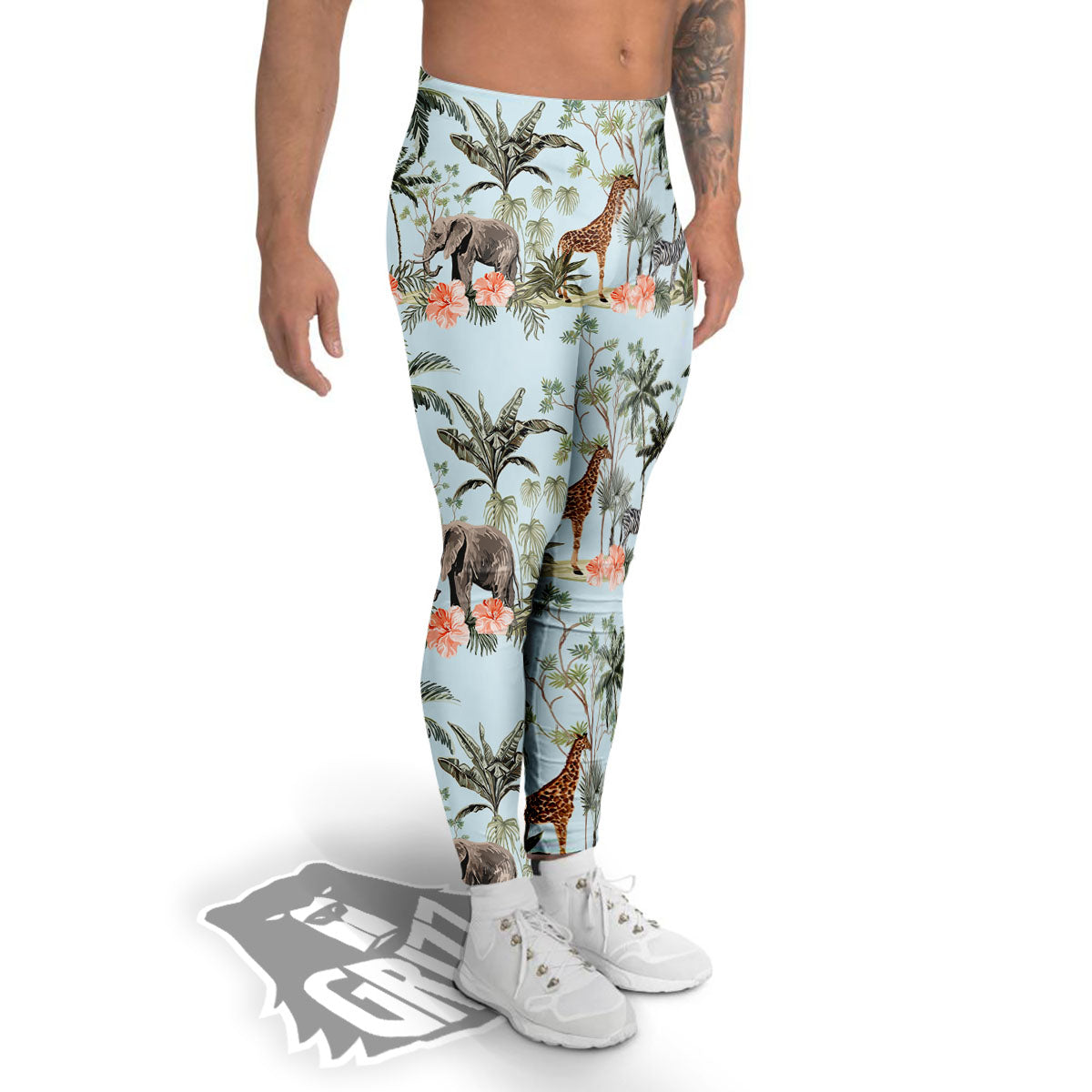 Giraffe Tropical Zebra Print Pattern Men's Leggings-grizzshop