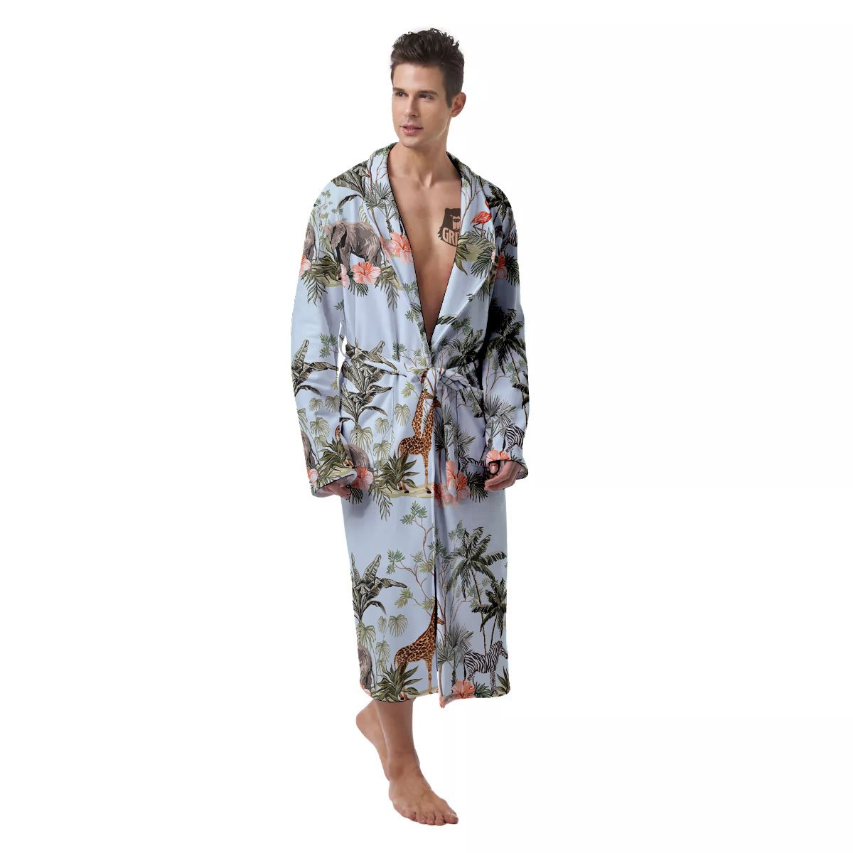 Giraffe Tropical Zebra Print Pattern Men's Robe-grizzshop