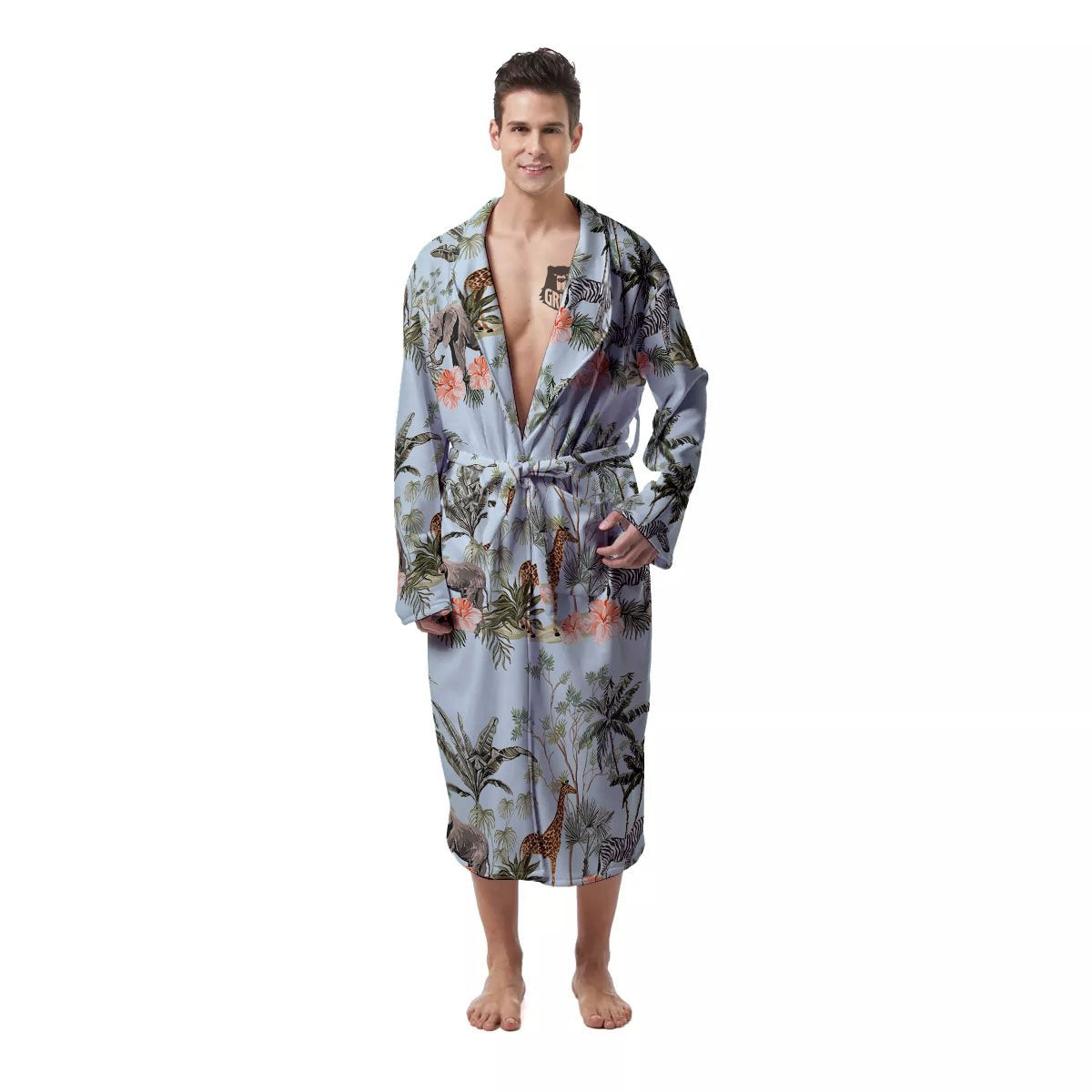 Giraffe Tropical Zebra Print Pattern Men's Robe-grizzshop