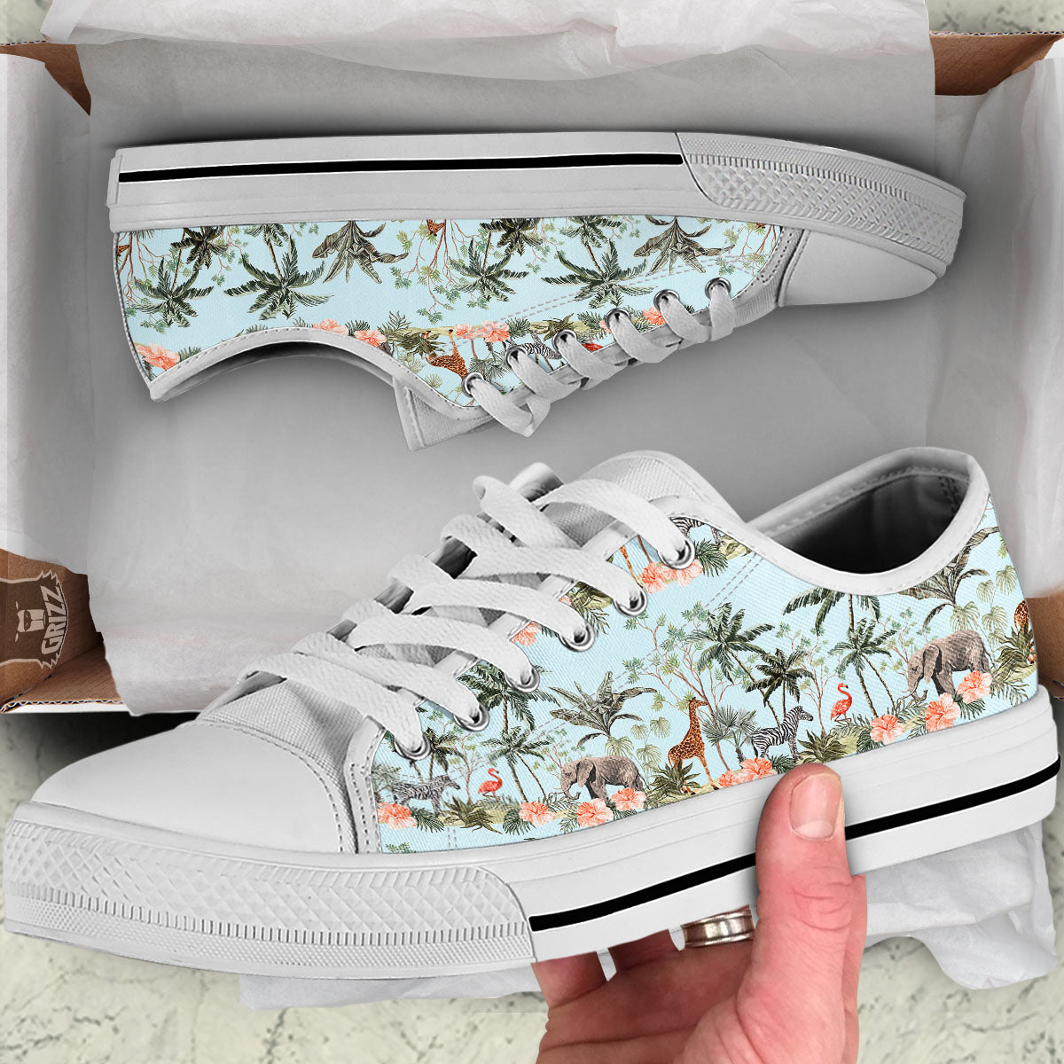 Giraffe Tropical Zebra Print Pattern White Low Top Shoes-grizzshop