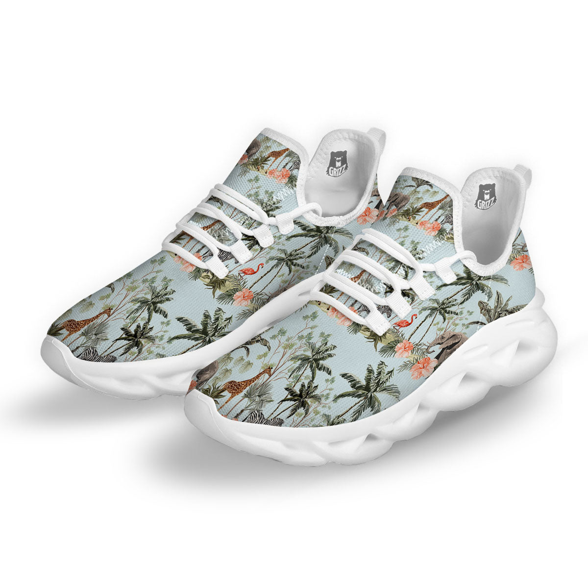 Giraffe Tropical Zebra Print Pattern White Running Shoes-grizzshop