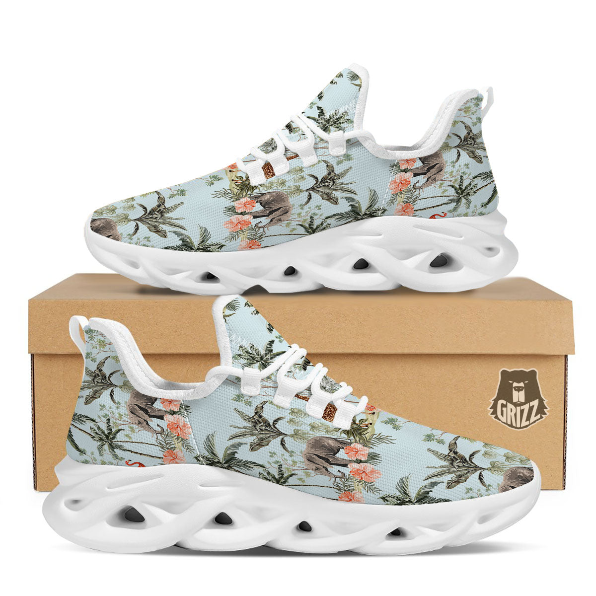 Giraffe Tropical Zebra Print Pattern White Running Shoes-grizzshop