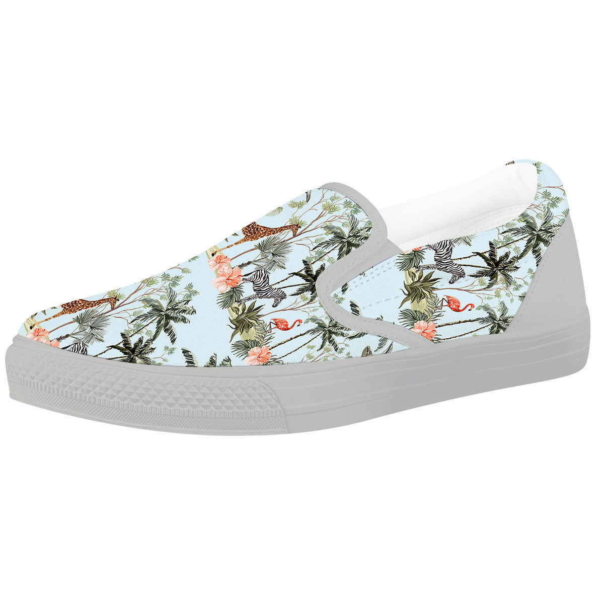 Giraffe Tropical Zebra Print Pattern White Slip On Shoes-grizzshop