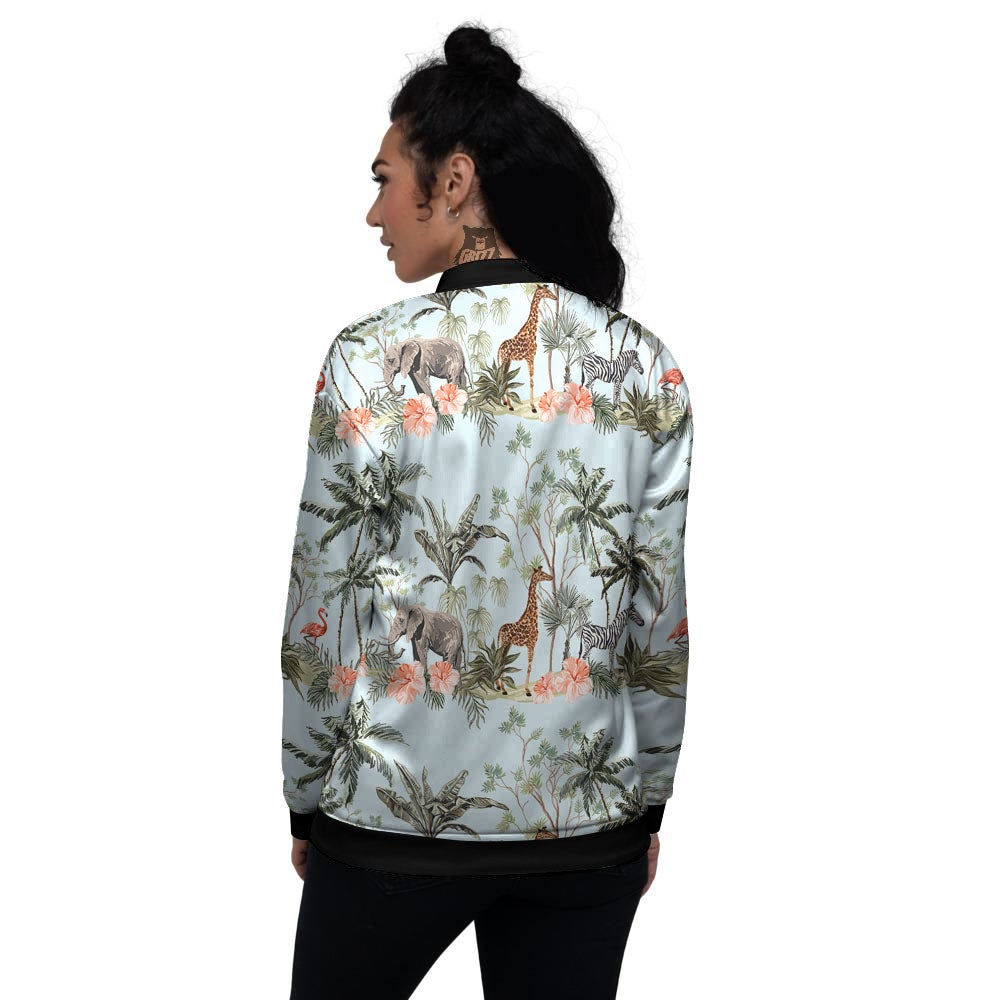 Giraffe Tropical Zebra Print Pattern Women's Bomber Jacket-grizzshop