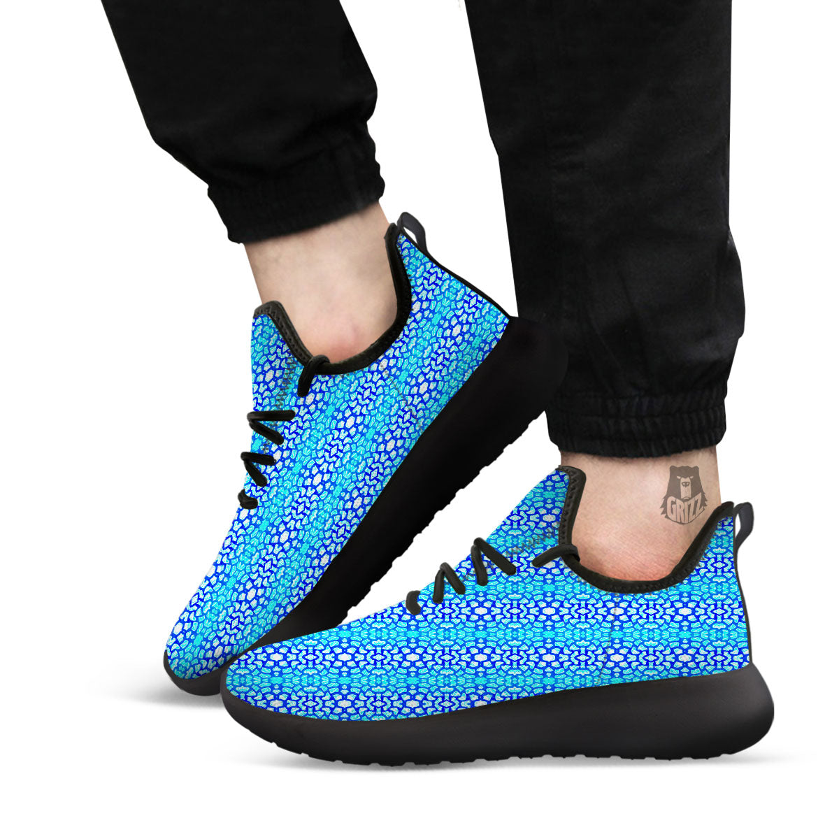 Giraffe Turquoise Print Pattern Black Athletic Shoes-grizzshop