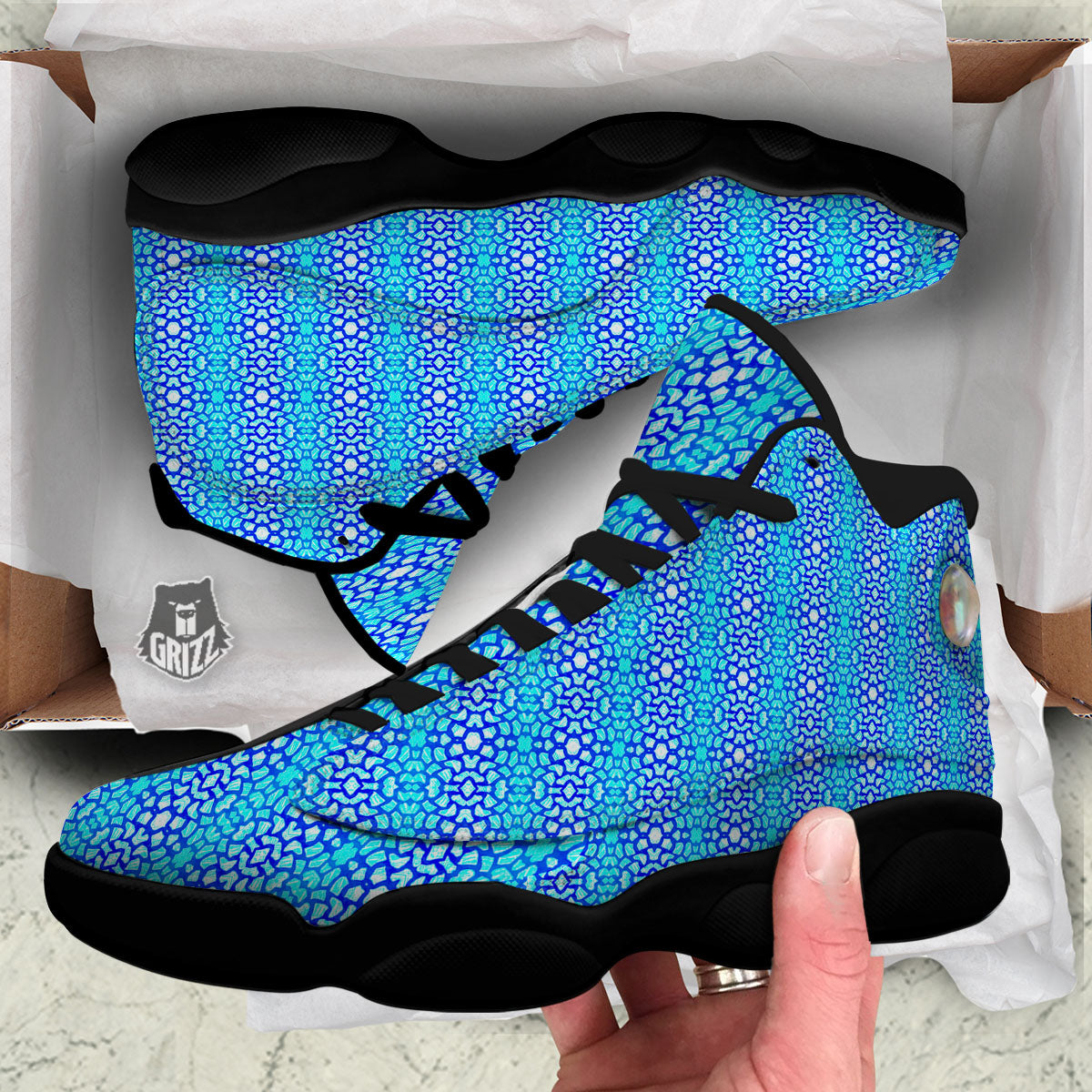 Giraffe Turquoise Print Pattern Black Basketball Shoes-grizzshop