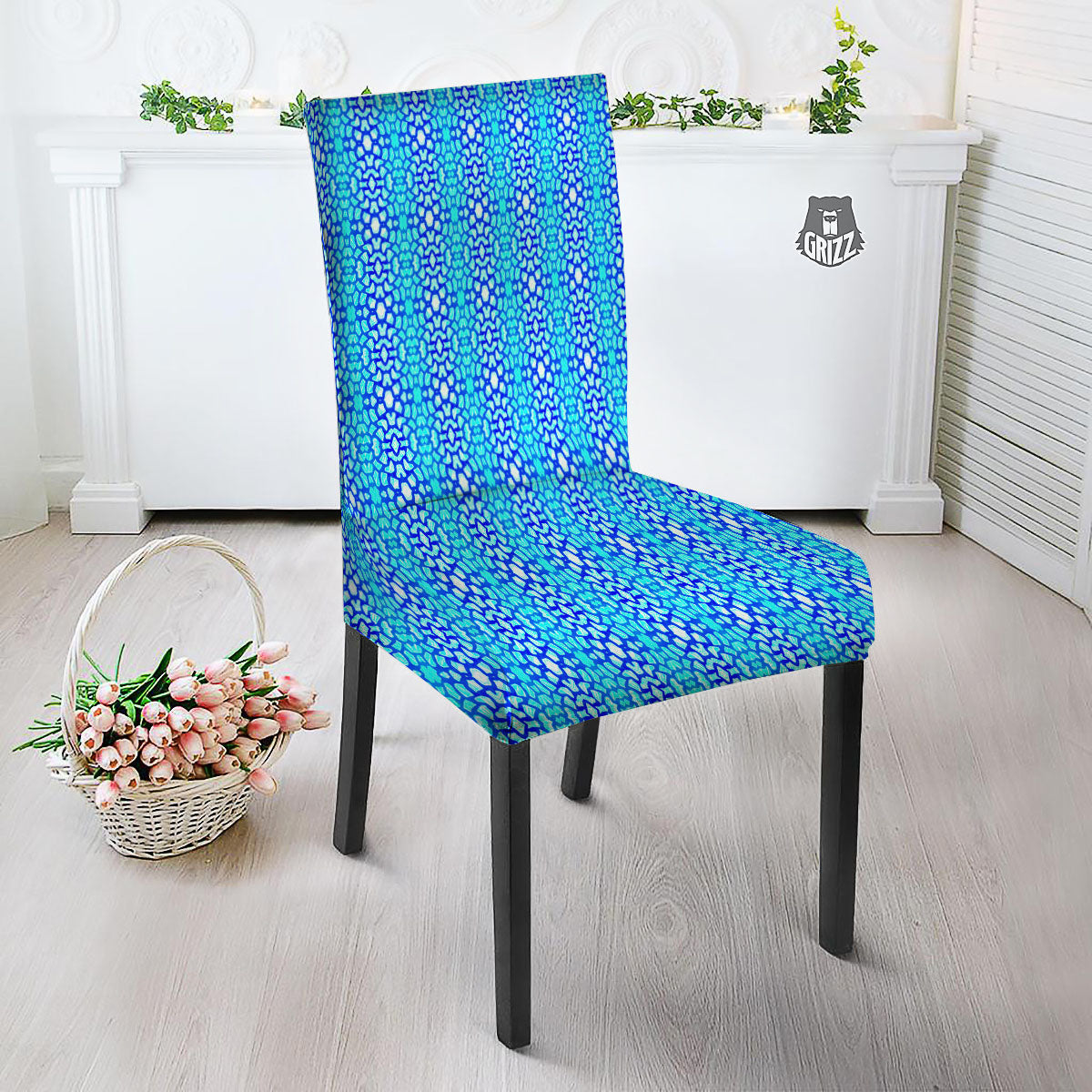 Giraffe Turquoise Print Pattern Dining Chair Slipcover-grizzshop