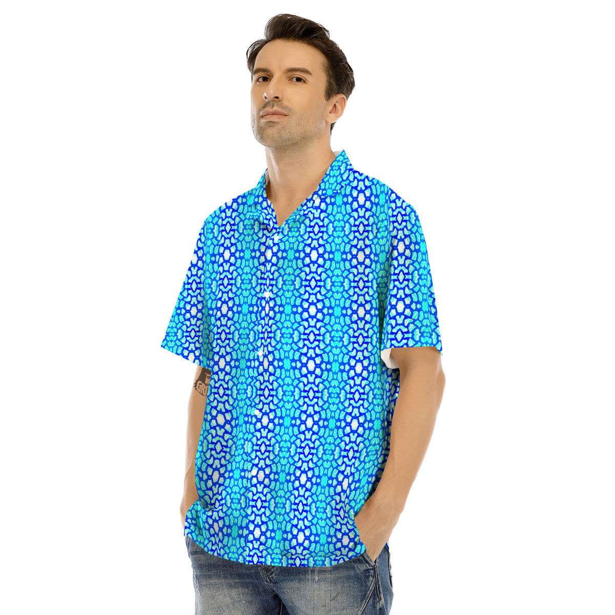 Giraffe Turquoise Print Pattern Men's Hawaiian Shirt-grizzshop