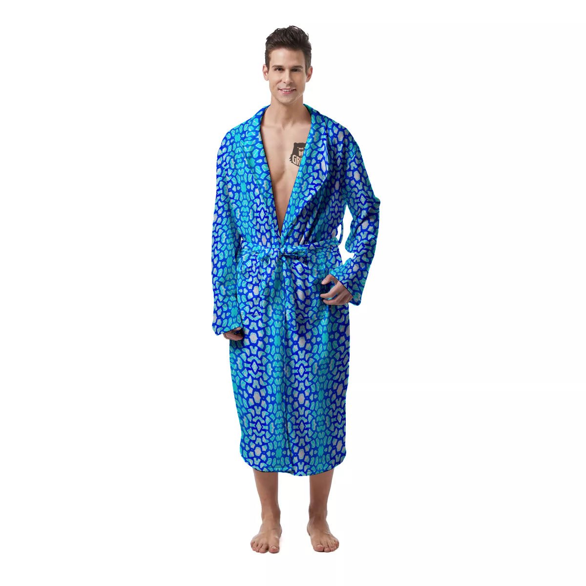 Giraffe Turquoise Print Pattern Men's Robe-grizzshop