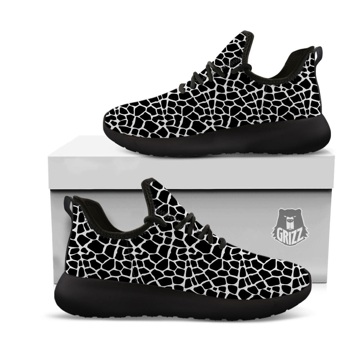 Giraffe White And Black Print Pattern Black Athletic Shoes-grizzshop