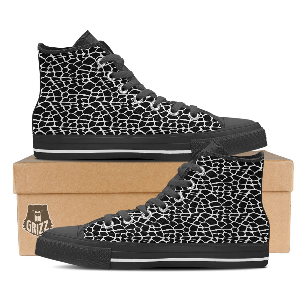Giraffe White And Black Print Pattern Black High Top Shoes-grizzshop