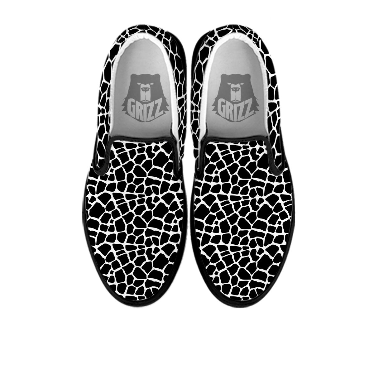 Giraffe White And Black Print Pattern Black Slip On Shoes-grizzshop