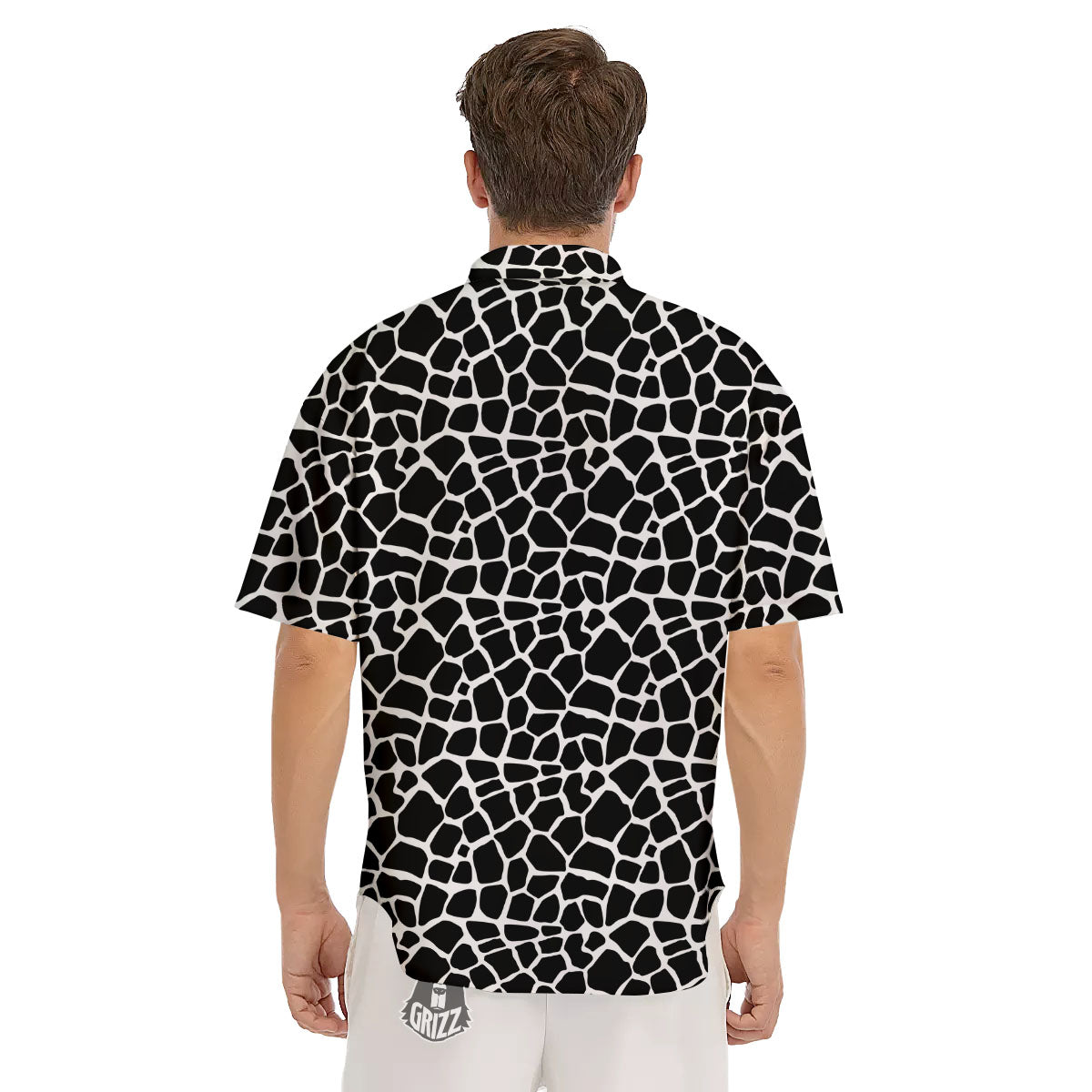 Giraffe White And Black Print Pattern Men's Short Sleeve Shirts-grizzshop