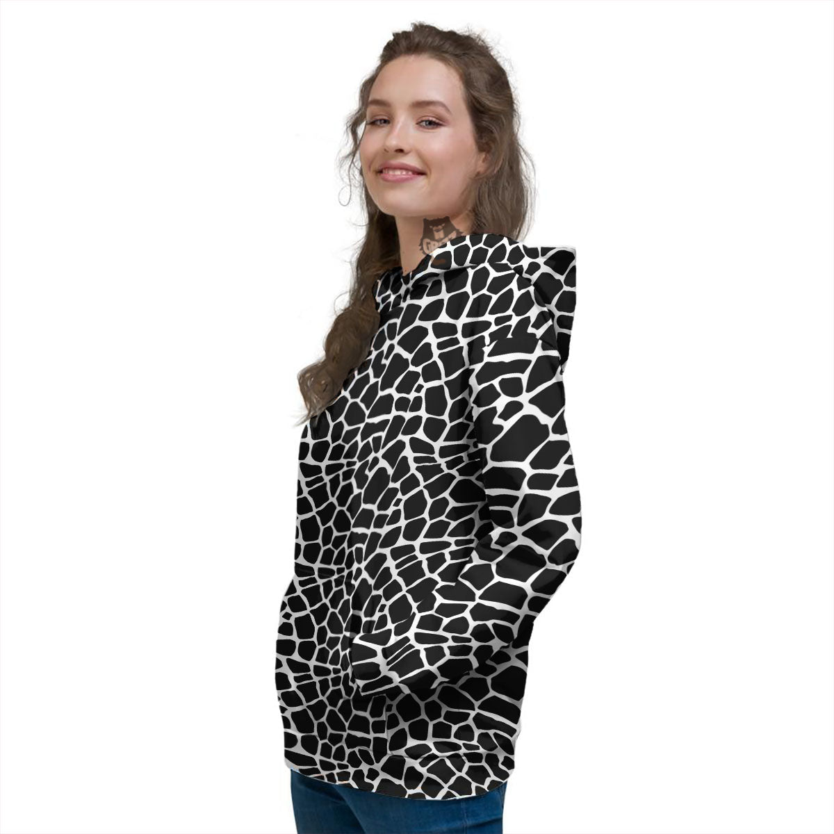 Giraffe White And Black Print Pattern Women's Hoodie-grizzshop
