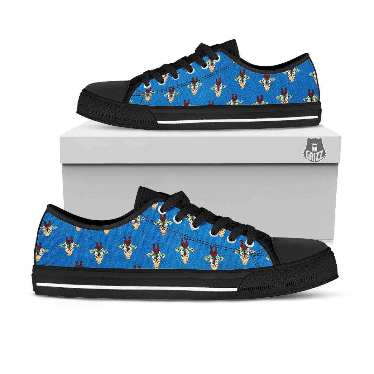 Giraffe With Glasses Print Pattern Black Low Top Shoes-grizzshop