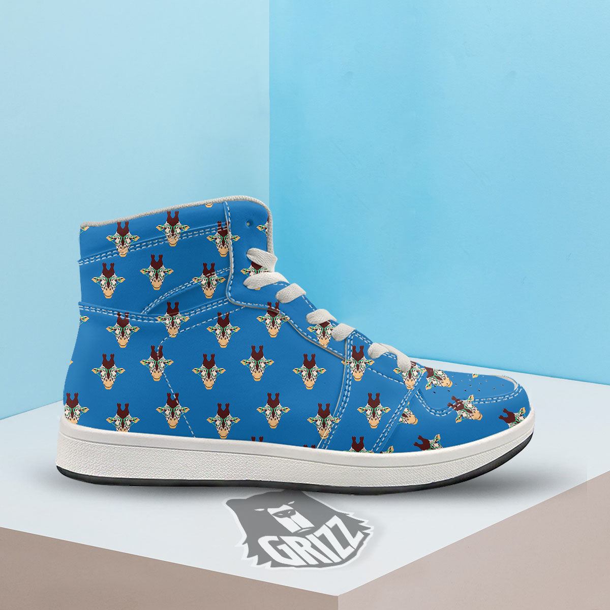 Giraffe With Glasses Print Pattern High Top Sneakers-grizzshop