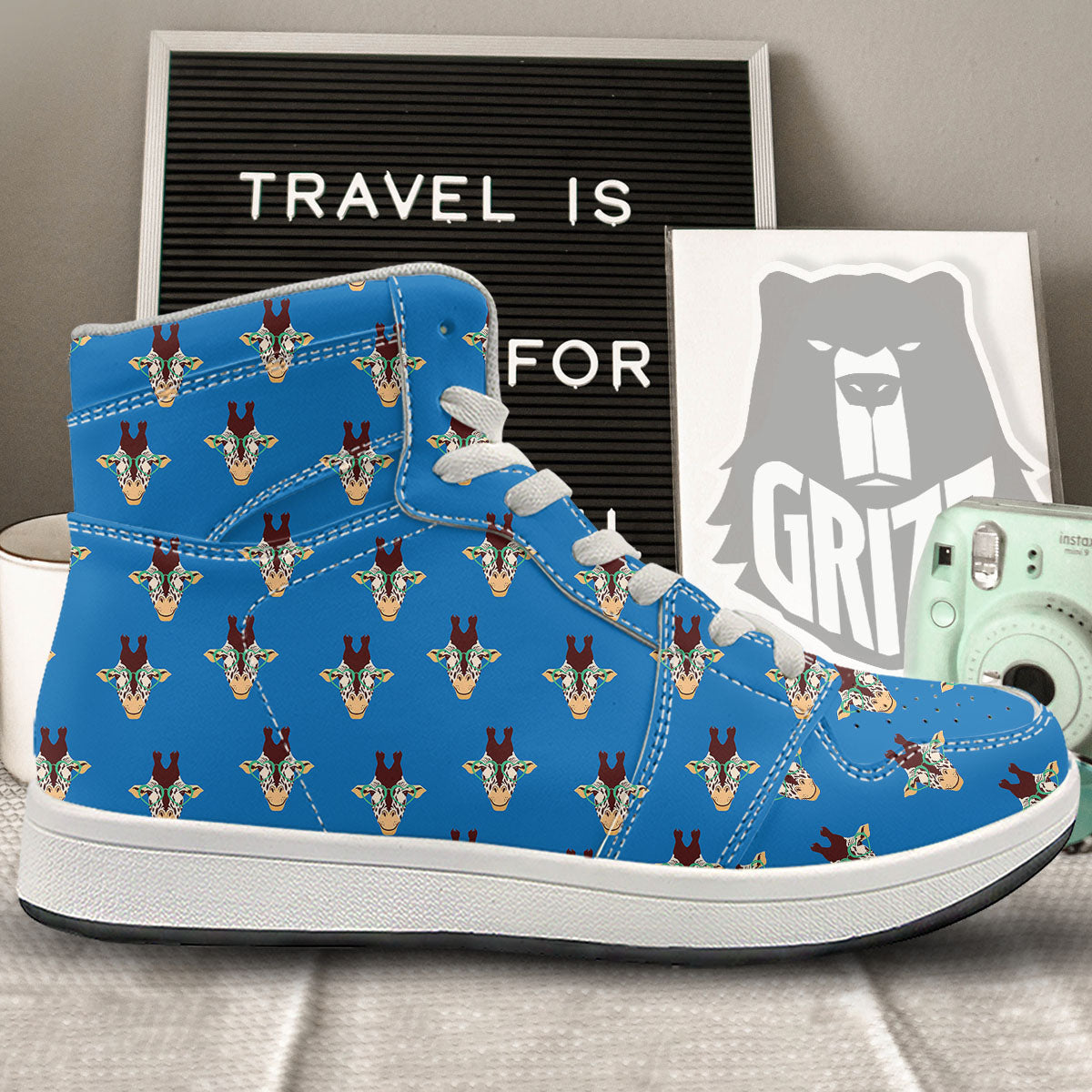 Giraffe With Glasses Print Pattern High Top Sneakers-grizzshop