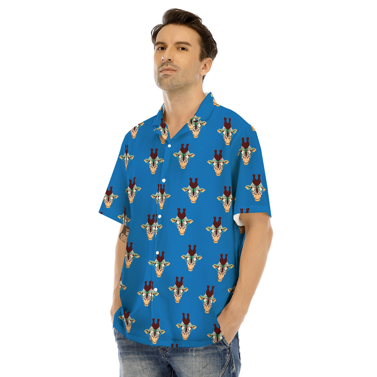 Giraffe With Glasses Print Pattern Men's Hawaiian Shirt-grizzshop