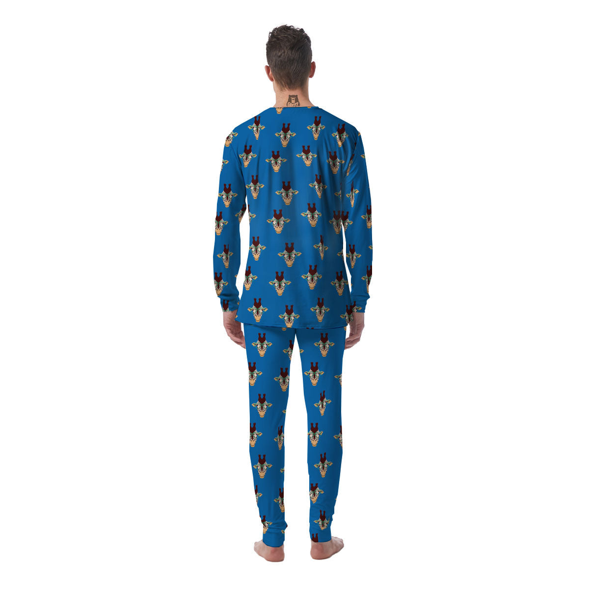 Giraffe With Glasses Print Pattern Men's Pajamas-grizzshop