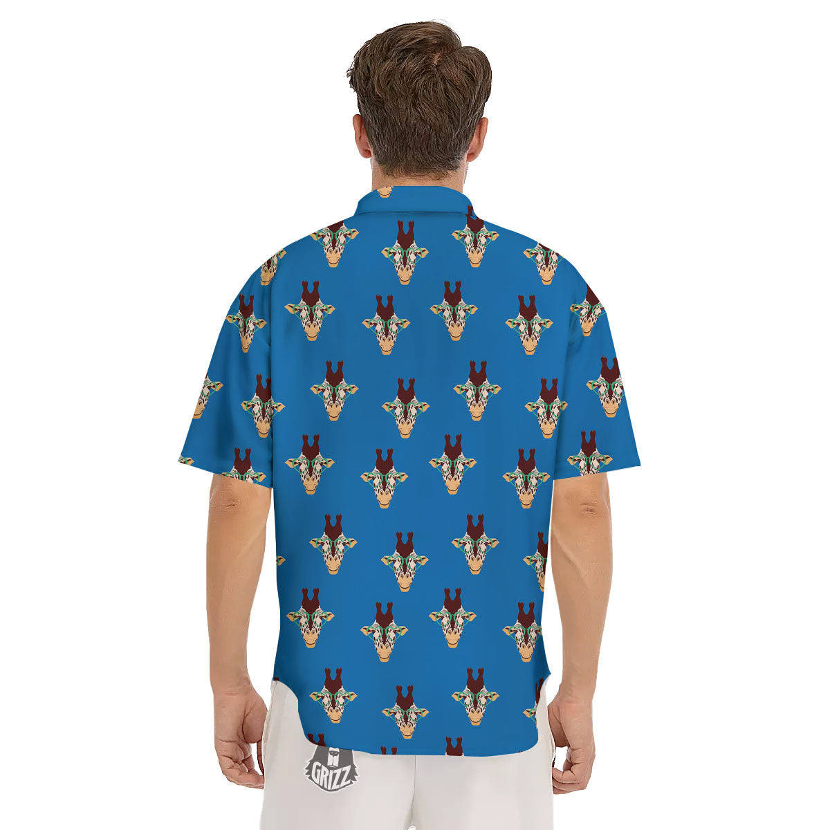 Giraffe With Glasses Print Pattern Men's Short Sleeve Shirts-grizzshop