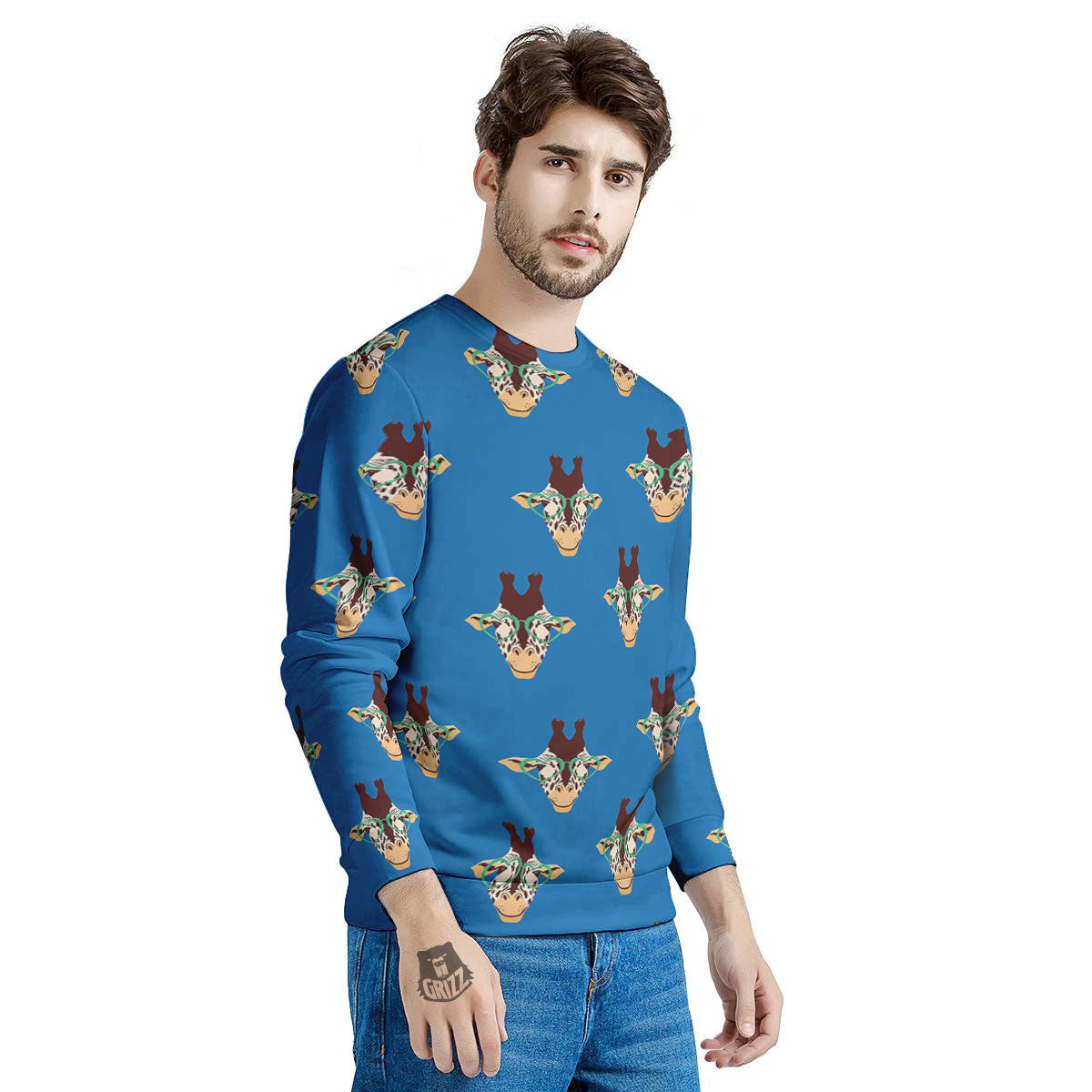 Giraffe With Glasses Print Pattern Men's Sweatshirt-grizzshop