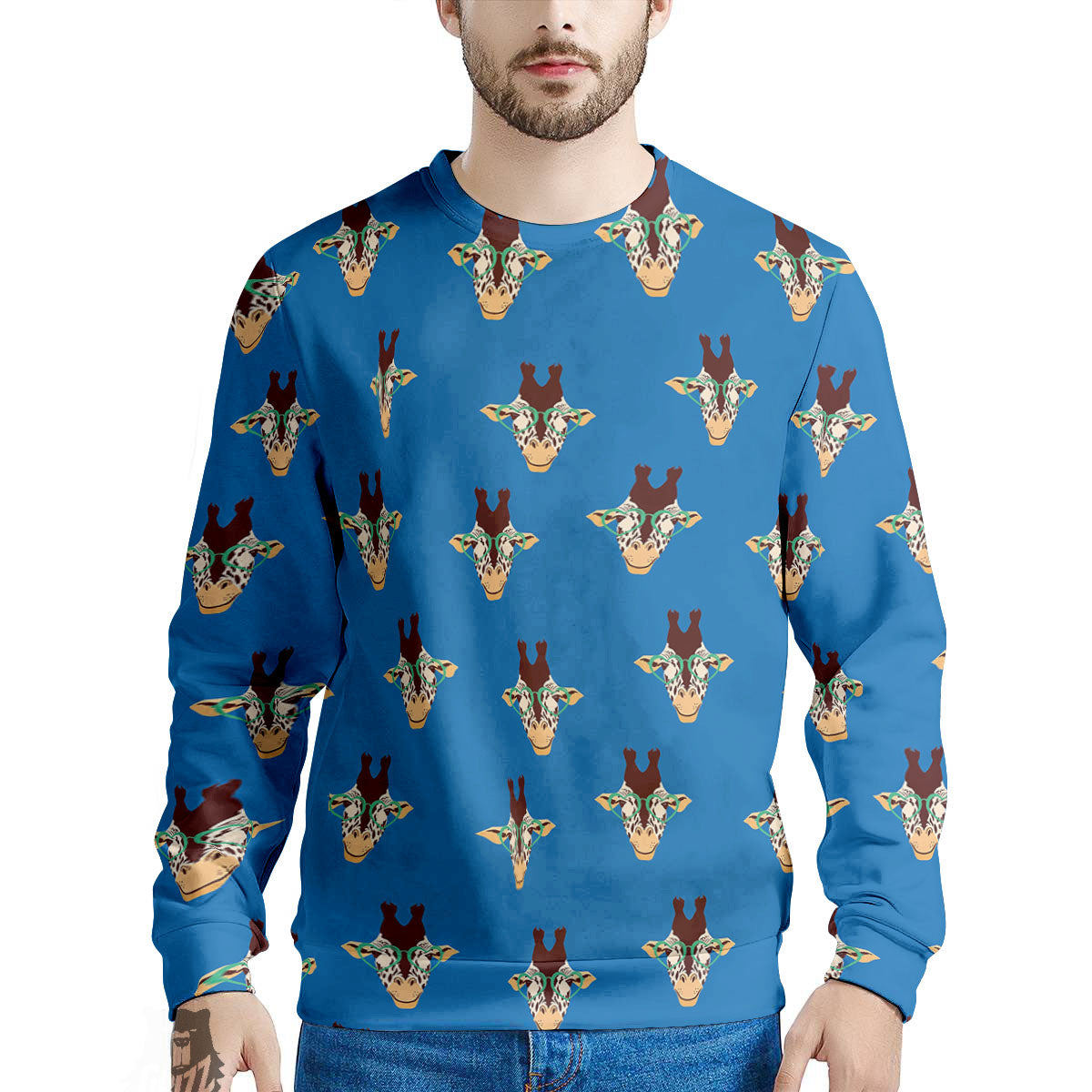 Giraffe With Glasses Print Pattern Men's Sweatshirt-grizzshop