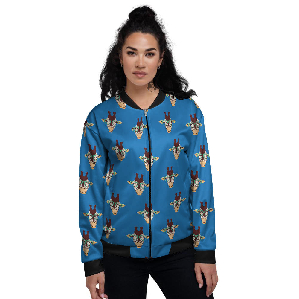 Giraffe With Glasses Print Pattern Women's Bomber Jacket-grizzshop