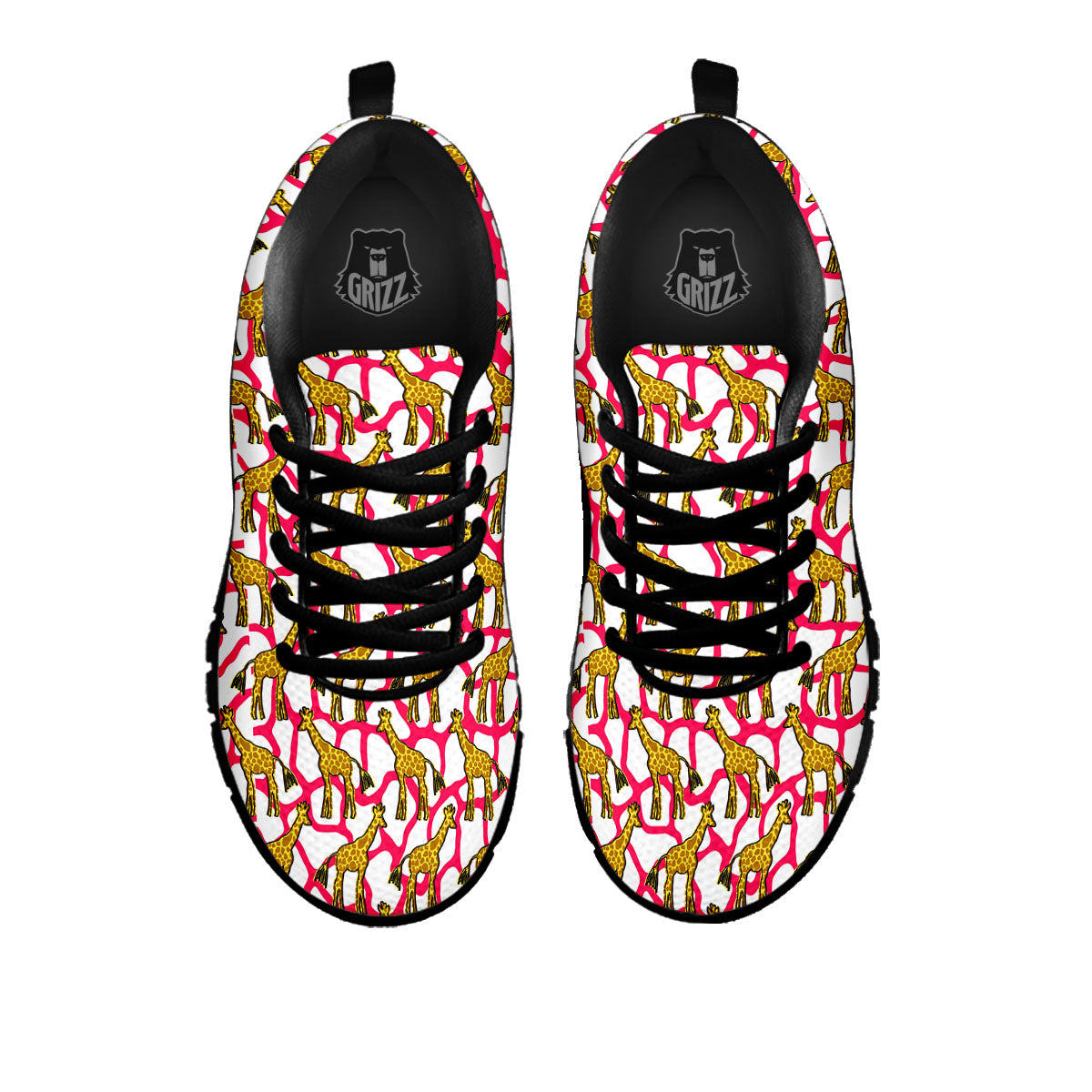 Giraffe Yellow And Pink Print Pattern Black Sneaker-grizzshop