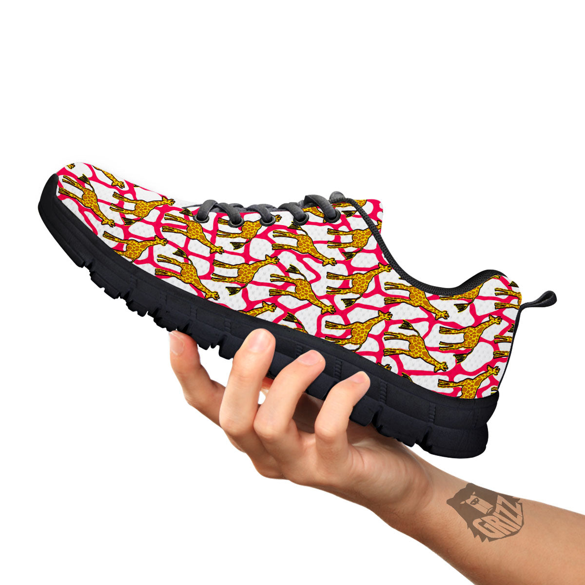 Giraffe Yellow And Pink Print Pattern Black Sneaker-grizzshop