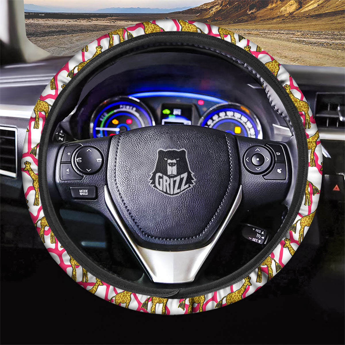 Giraffe Yellow And Pink Print Pattern Car Steering Wheel Cover-grizzshop