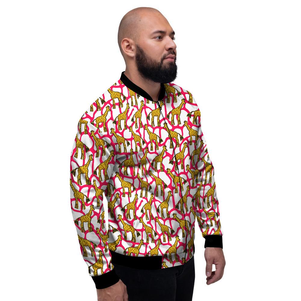 Giraffe Yellow And Pink Print Pattern Men's Bomber Jacket-grizzshop