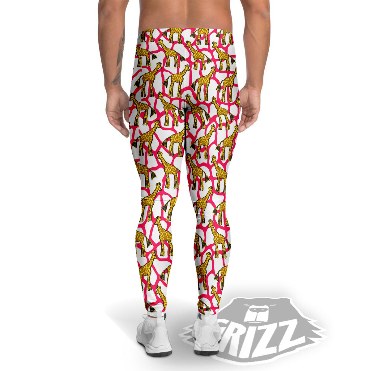 Giraffe Yellow And Pink Print Pattern Men's Leggings-grizzshop