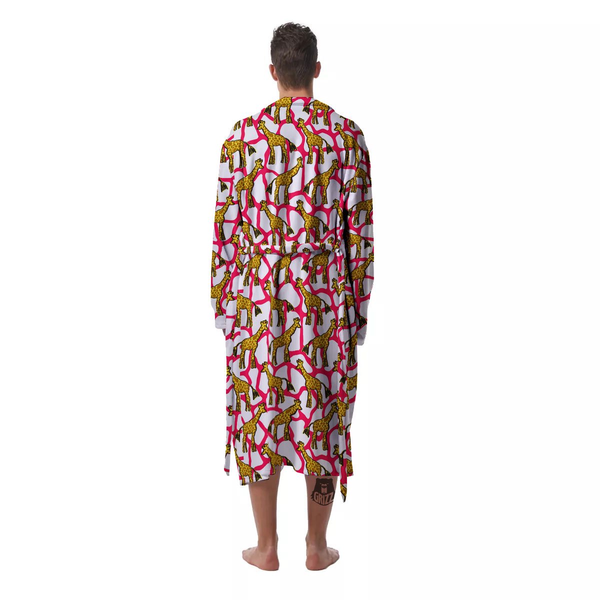 Giraffe Yellow And Pink Print Pattern Men's Robe-grizzshop
