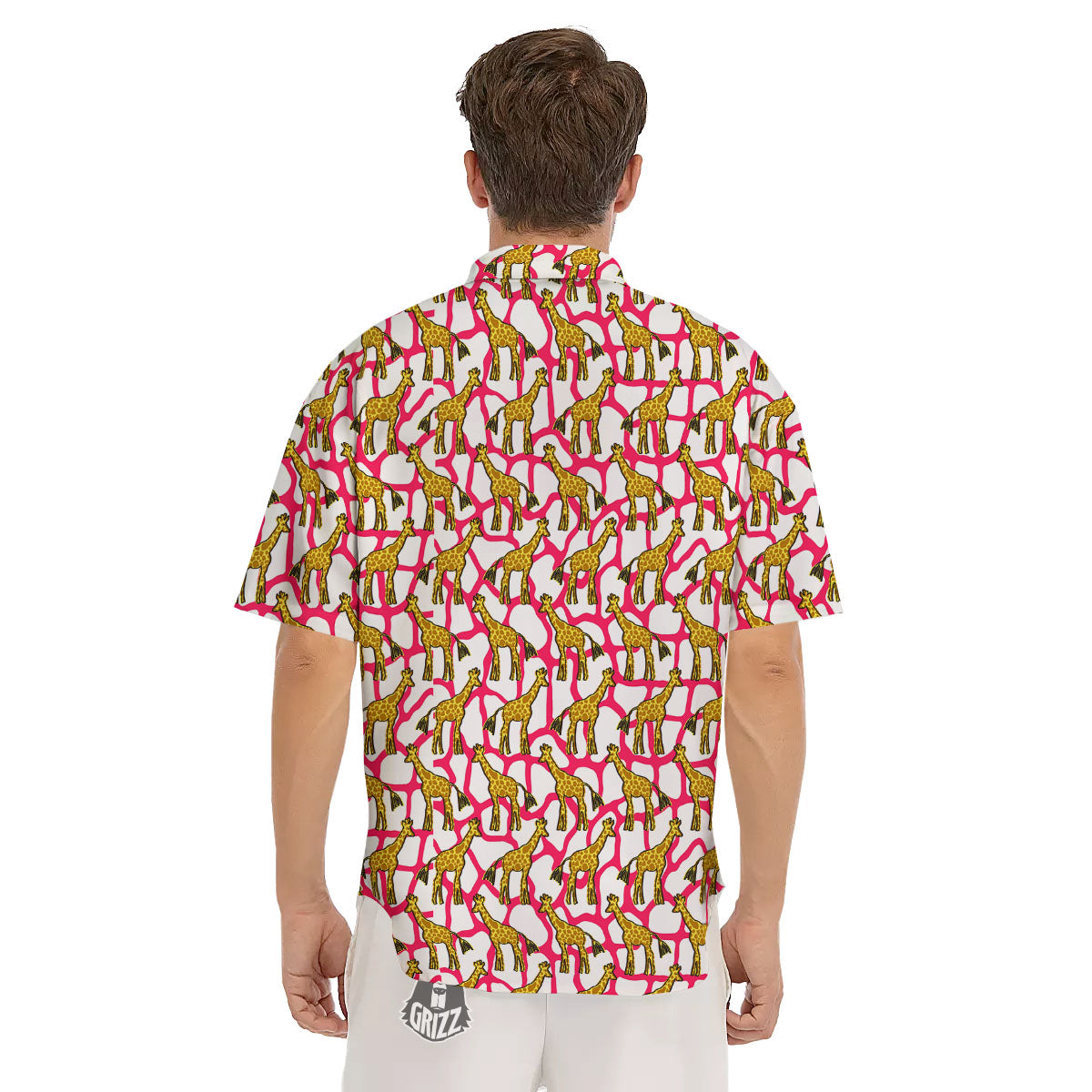 Giraffe Yellow And Pink Print Pattern Men's Short Sleeve Shirts-grizzshop