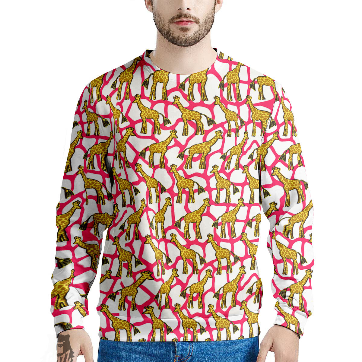 Giraffe Yellow And Pink Print Pattern Men's Sweatshirt-grizzshop