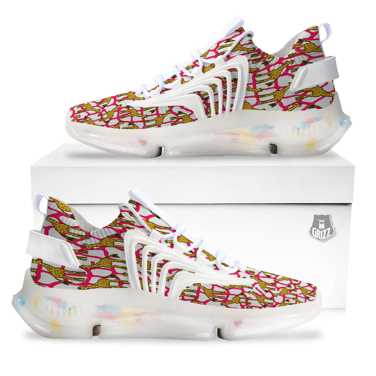 Giraffe Yellow And Pink Print Pattern White Gym Shoes-grizzshop