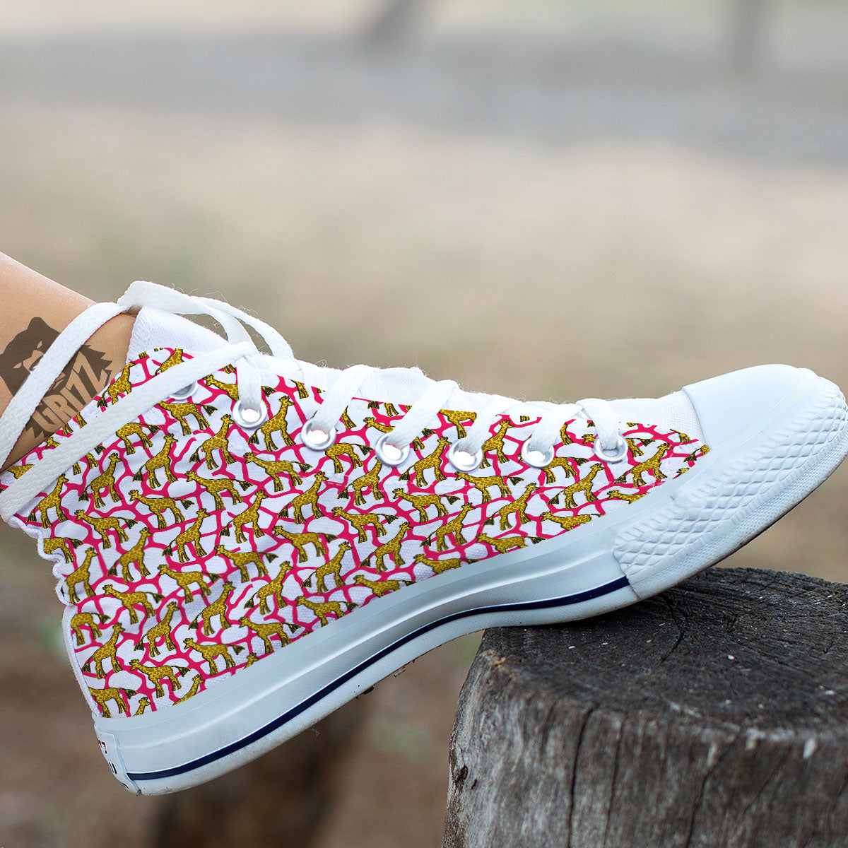 Giraffe Yellow And Pink Print Pattern White High Top Shoes-grizzshop