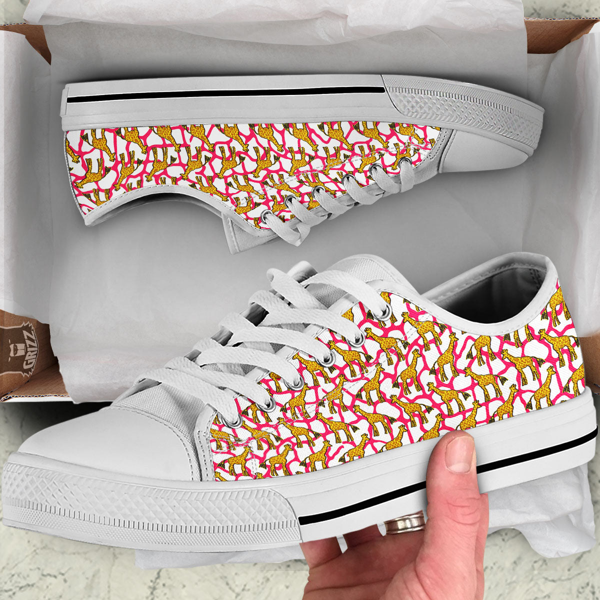 Giraffe Yellow And Pink Print Pattern White Low Top Shoes-grizzshop
