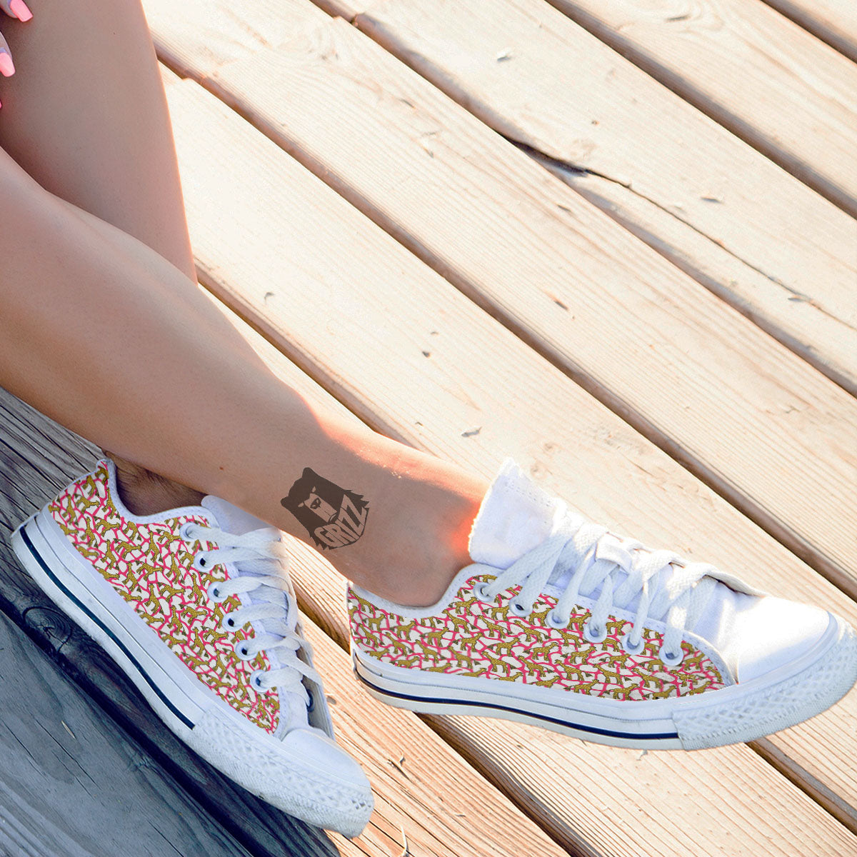 Giraffe Yellow And Pink Print Pattern White Low Top Shoes-grizzshop