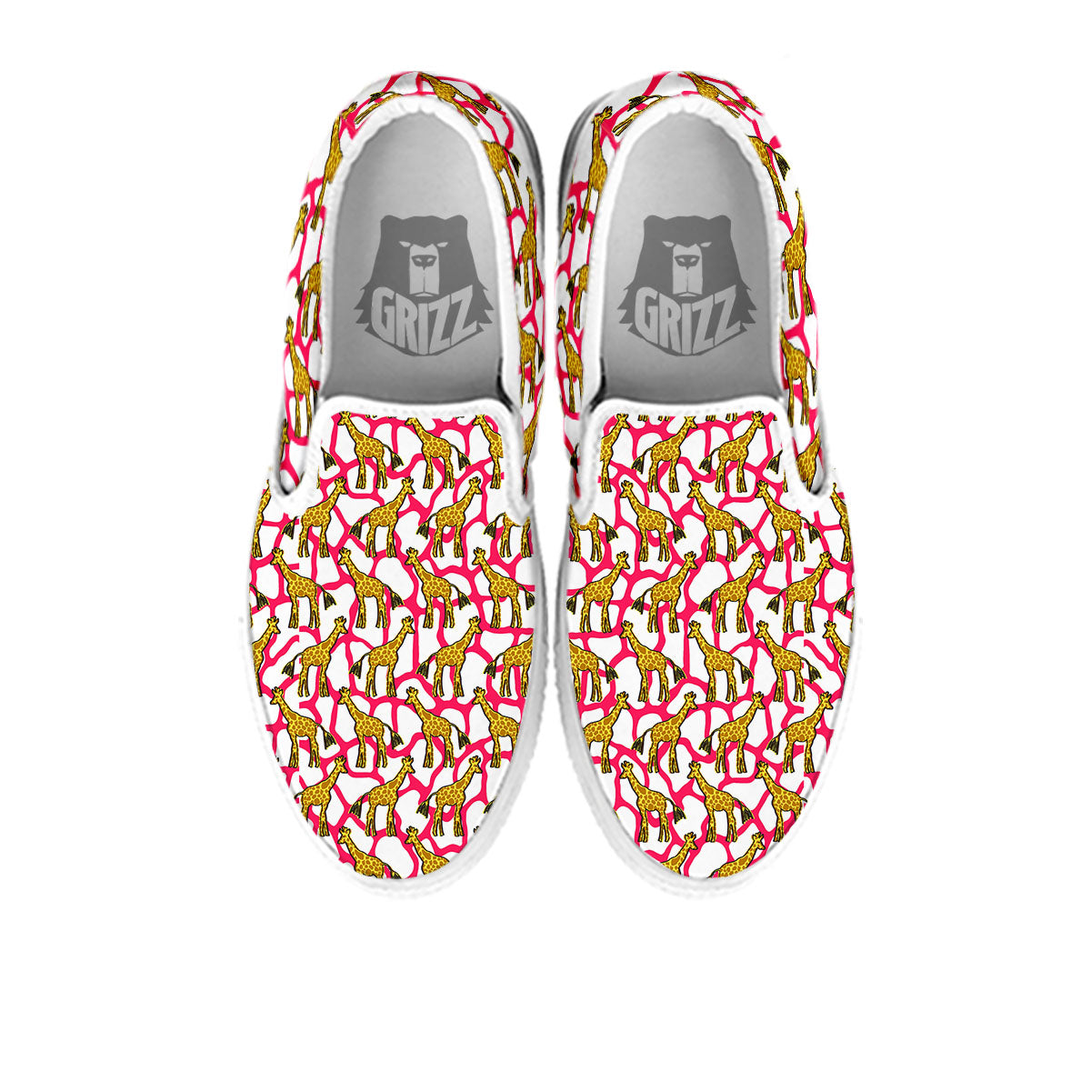 Giraffe Yellow And Pink Print Pattern White Slip On Shoes-grizzshop