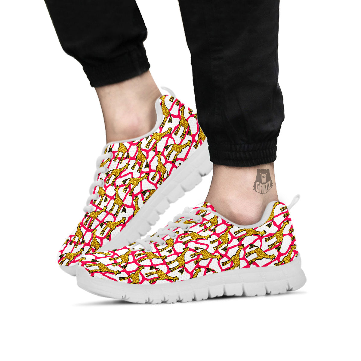 Giraffe Yellow And Pink Print Pattern White Sneaker-grizzshop