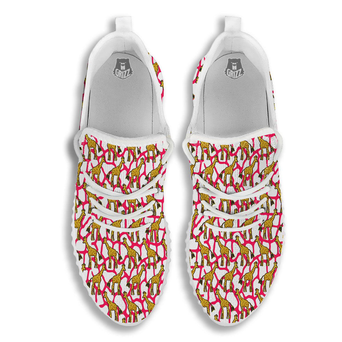 Giraffe Yellow And Pink Print Pattern White Walking Shoes-grizzshop