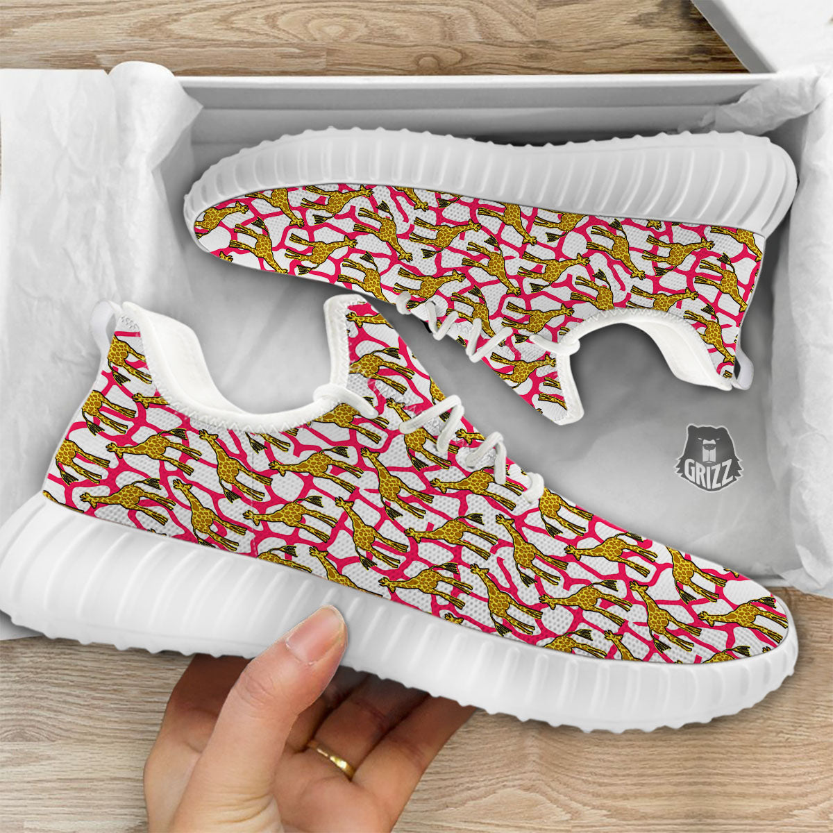 Giraffe Yellow And Pink Print Pattern White Walking Shoes-grizzshop