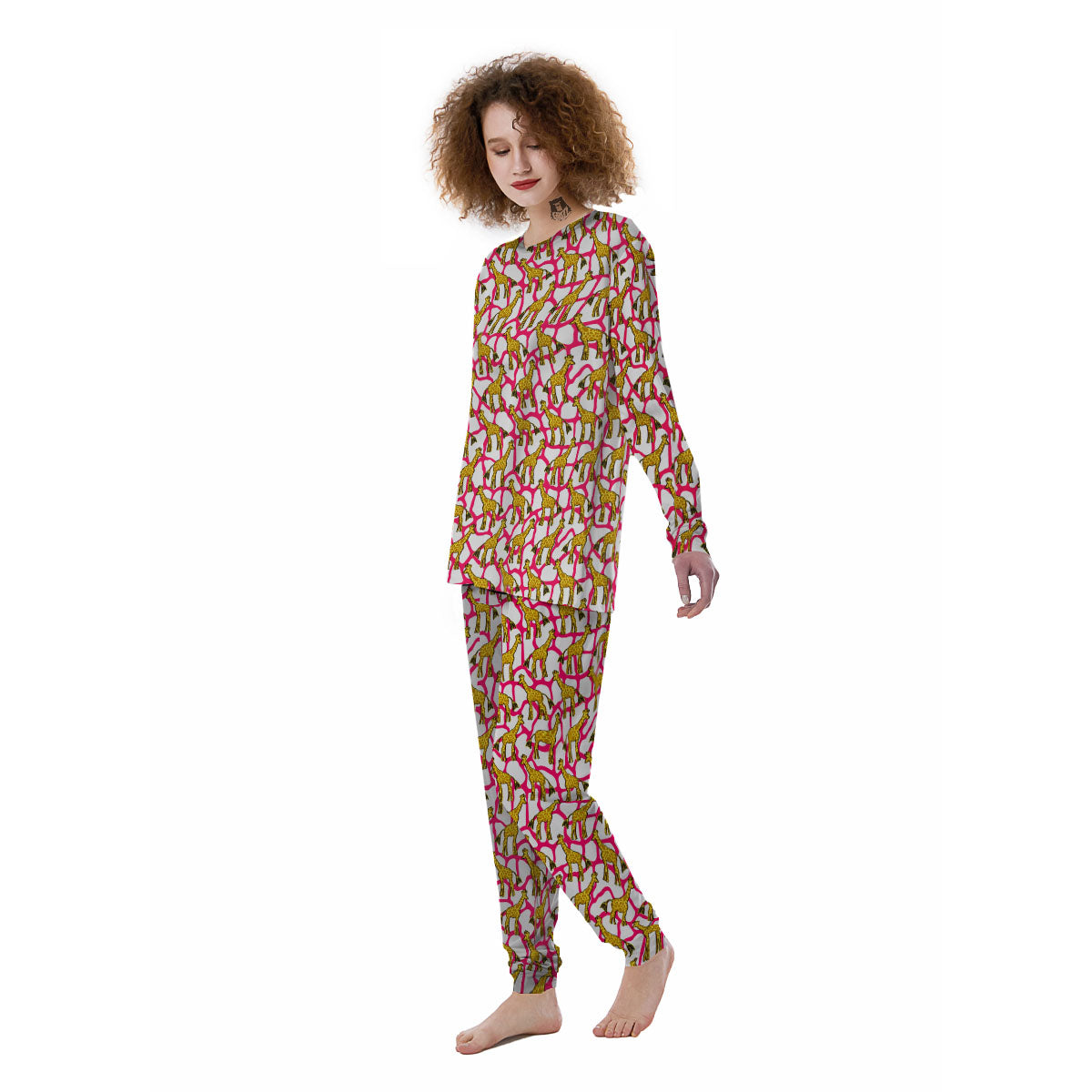 Giraffe Yellow And Pink Print Pattern Women's Pajamas-grizzshop