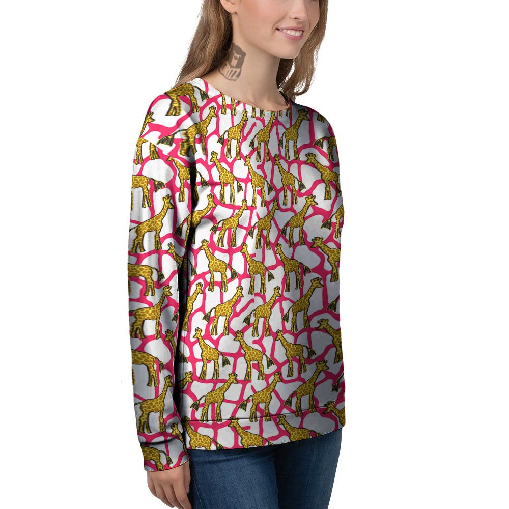 Giraffe Yellow And Pink Print Pattern Women's Sweatshirt-grizzshop