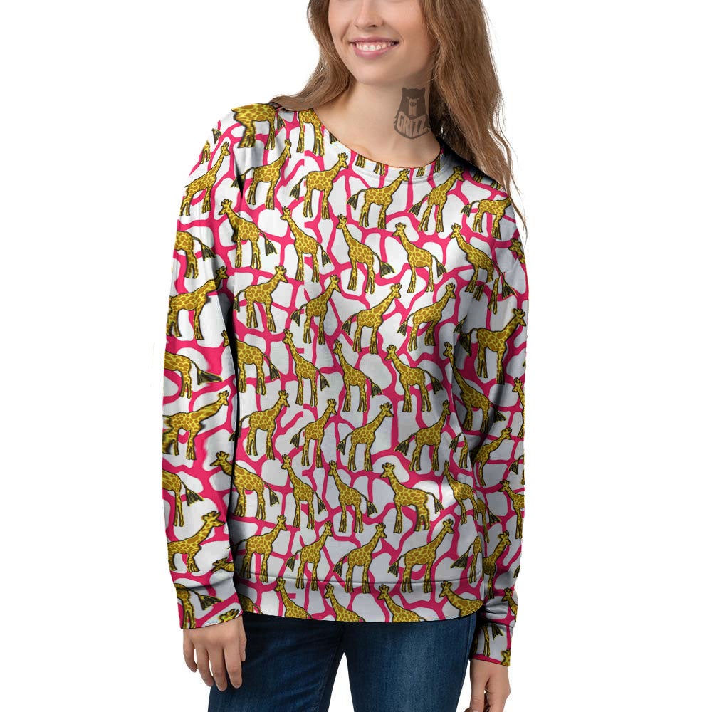 Giraffe Yellow And Pink Print Pattern Women's Sweatshirt-grizzshop