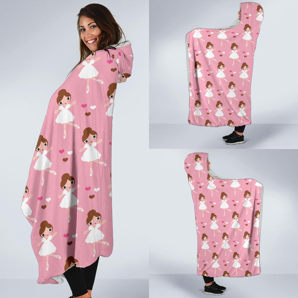 Girl Ballet Pattern Print Hooded Blanket-grizzshop