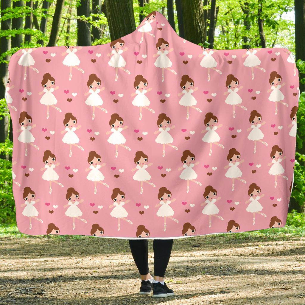 Girl Ballet Pattern Print Hooded Blanket-grizzshop