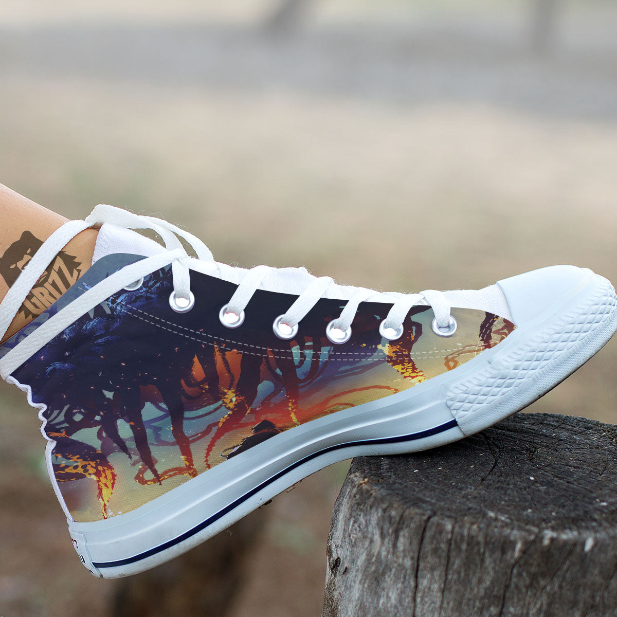 Girl Fight With Alien Octopus Monster Print White High Top Shoes-grizzshop