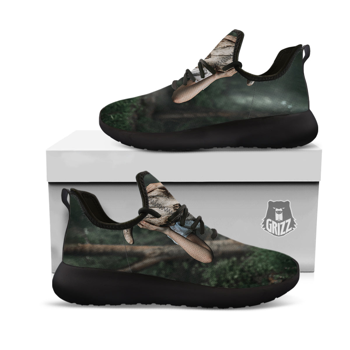 Girl With Animal Skull Print Black Athletic Shoes-grizzshop
